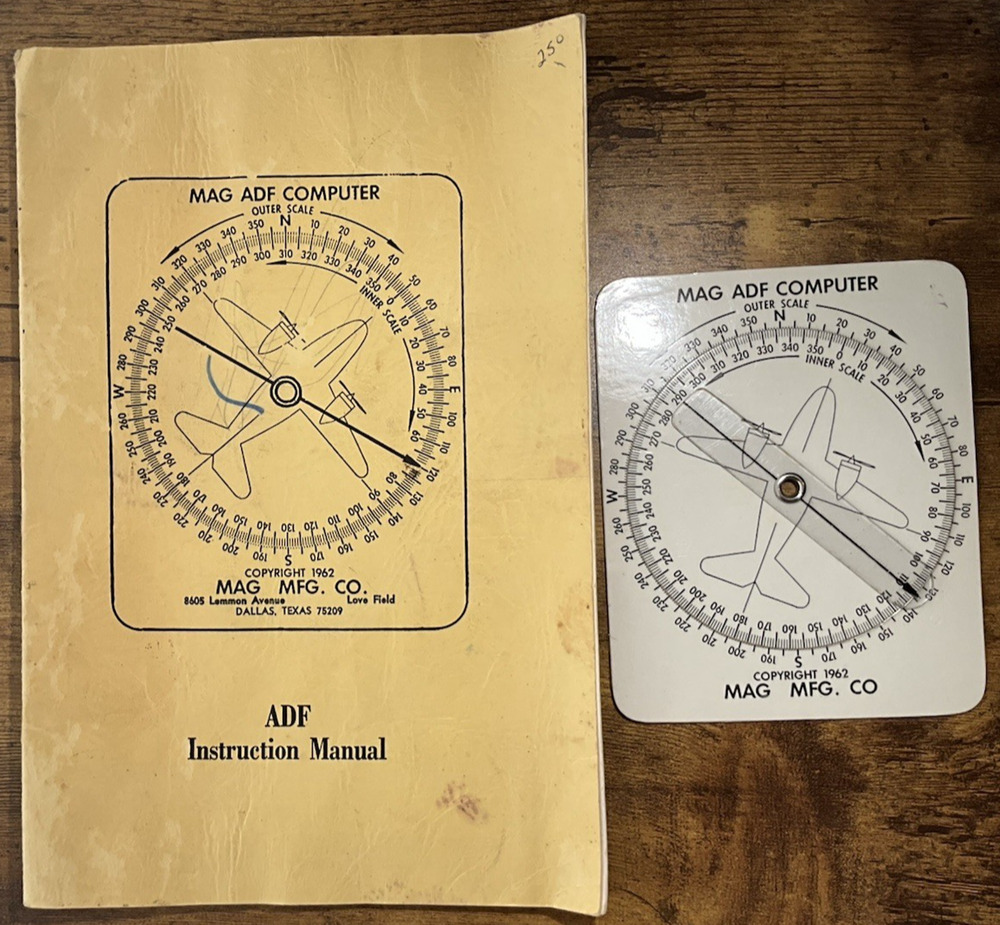 ADF Air Navigation Aid Analog Flight Computer Rotating Dial w/Instruction Manual